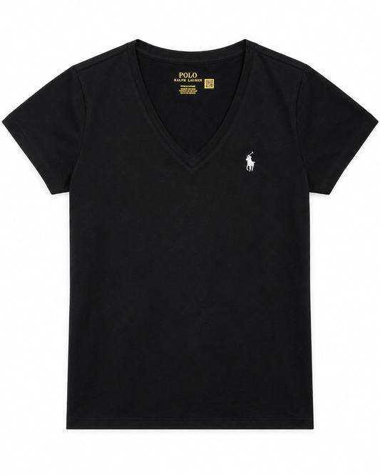Camiseta Ralph Lauren gola em V Preta